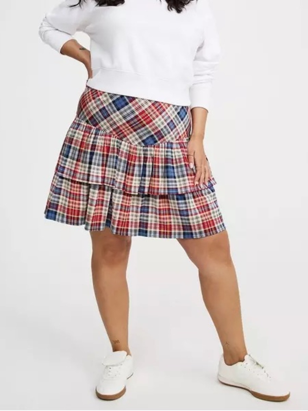 NWT Torrid Jackie Plaid Tiered Ruffle Red Cream Blue Preppy Mini Skirt Size 20